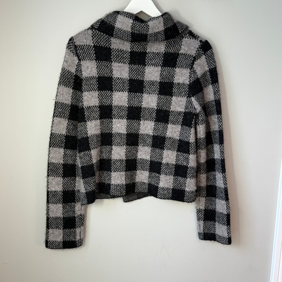 ELLEN TRACY Plaid Wool Blend Cropped Mock Neck Sweater Jacket Women's M - Picture 2 of 6
